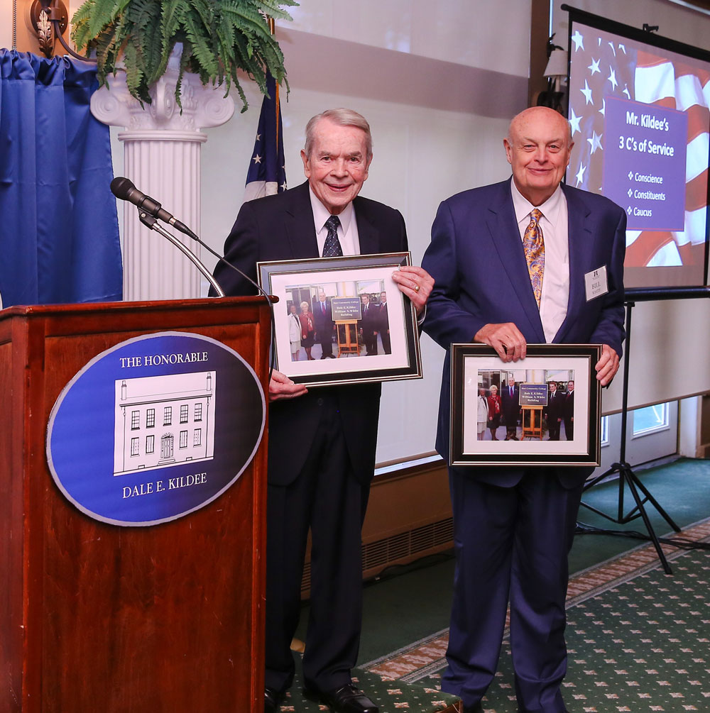 Congressman Dale E. Kildee and William S. White, CEO & Chairman of the Board of the C. S. Mott Foundation were provided with a photo momento of the grand opening of the Regional Technology Center named for them.