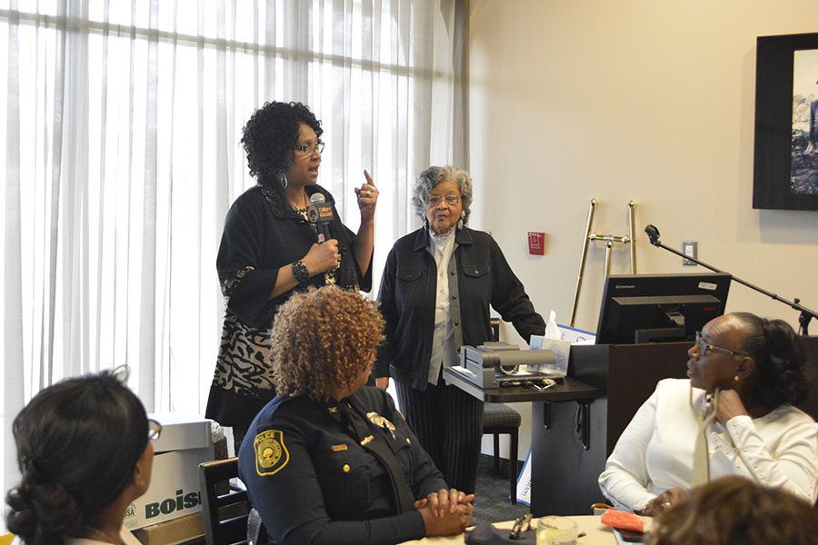 Foundation President Lennetta Coney stands with her mother, Edith Bradley, as they commemorate Coney’s grandmother/Bradley’s mother, Marietta Davis Woodson. The Marietta Davis Woodson Fund was created in support of Women In Education upon Ms. Woodson’s passing in 2016.