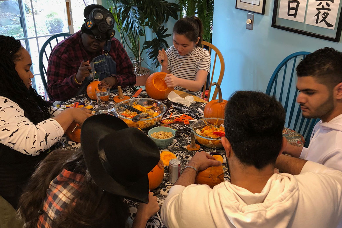 Students having dinner