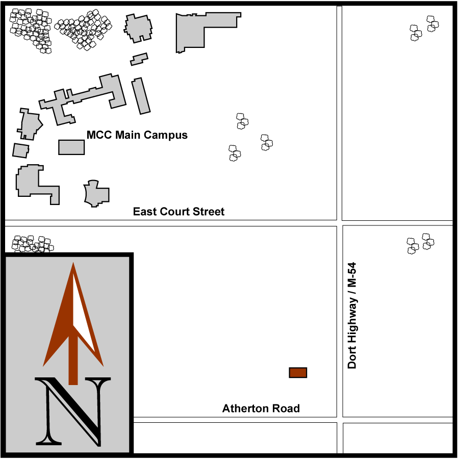 Aerial Map showing Main Campus Flint with The Disability Network highlighted