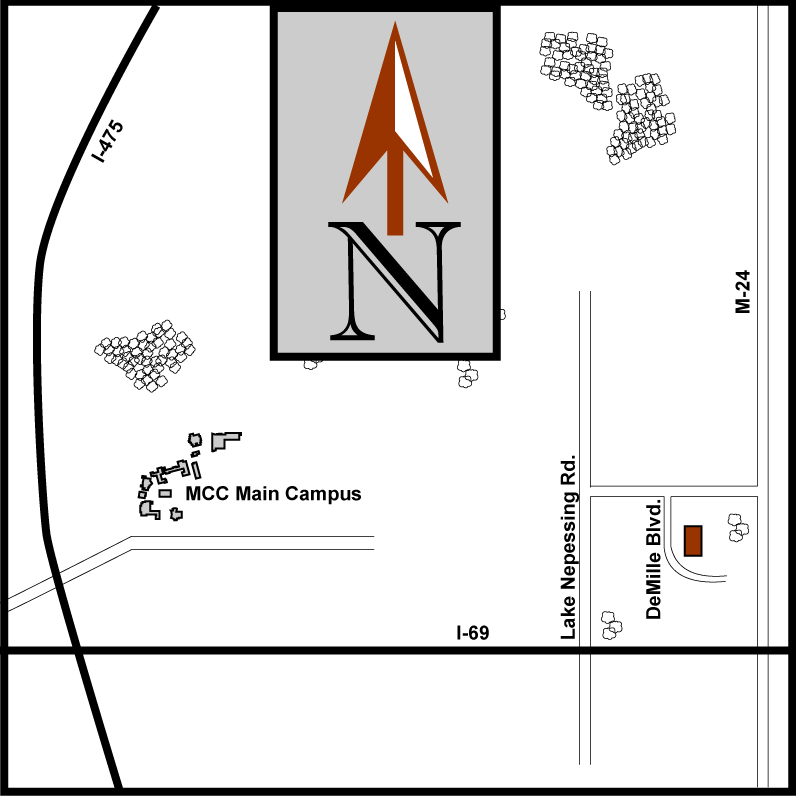 2D Map with Lapeer Extension Center highlighted